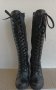 Дамски дълги черни ботуши с ефектни връзки в предната част от естествена кожа, снимка 1 - Дамски ботуши - 41844863