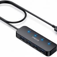 MECO 4-портов USB 3.0 хъб, USB хъб за данни с индивидуални LED превключватели, ултра тънък, снимка 1 - Други - 36040078