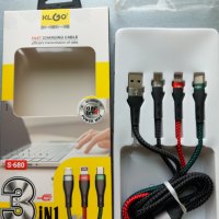 KLGO кабел 3в1 за бързо зареждане, Micro, TYPE-C, IOS, снимка 5 - USB кабели - 36201259
