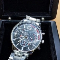 Кварцов часовник с гривна от неръждаема стомана, подарък за него, снимка 3 - Мъжки - 44581585