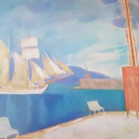 Репродукция пейзаж Пристанището на Каламата, 1911 г. на Богород Константин, снимка 6 - Картини - 42311917