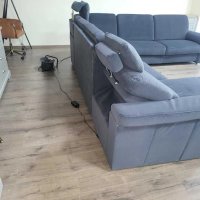 Син П образен ъглов диван от плат с функция сън ZE-EM09003, снимка 11 - Дивани и мека мебел - 44245307
