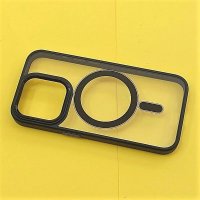 калъф за iPhone 15 Pro прозрачен твърд с черна силиконова рамка MagSafe, снимка 2 - Калъфи, кейсове - 42315741