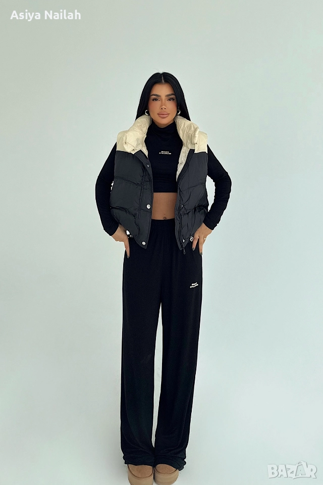 Дамски къс елек с висока яка и контрастен дизайн, снимка 1