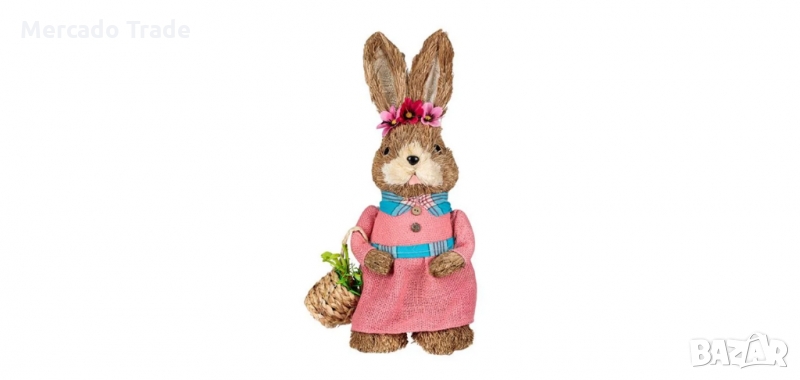Великденска декоративна фигура, Зайче с розова рокля и кошница, снимка 1