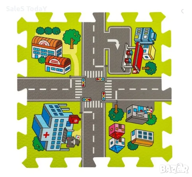 Детски килим тип пъзел, писта за колички, 31,5x31,5 см, снимка 1