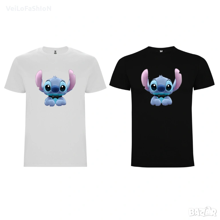 Нова детска тениска със Стич (Stitch) - Elegant Stitch в бял или черен цвят, снимка 1