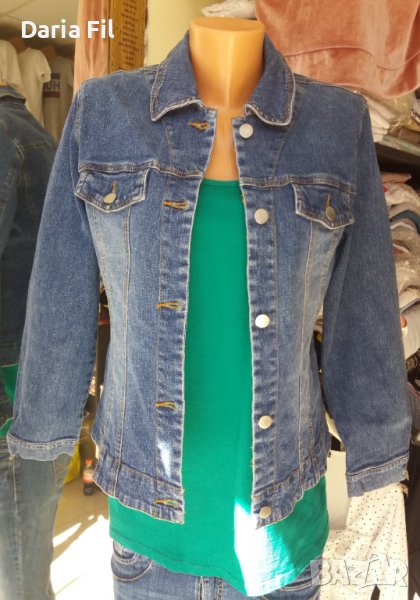 Вталено дънково яке в средно тъмен деним, снимка 1