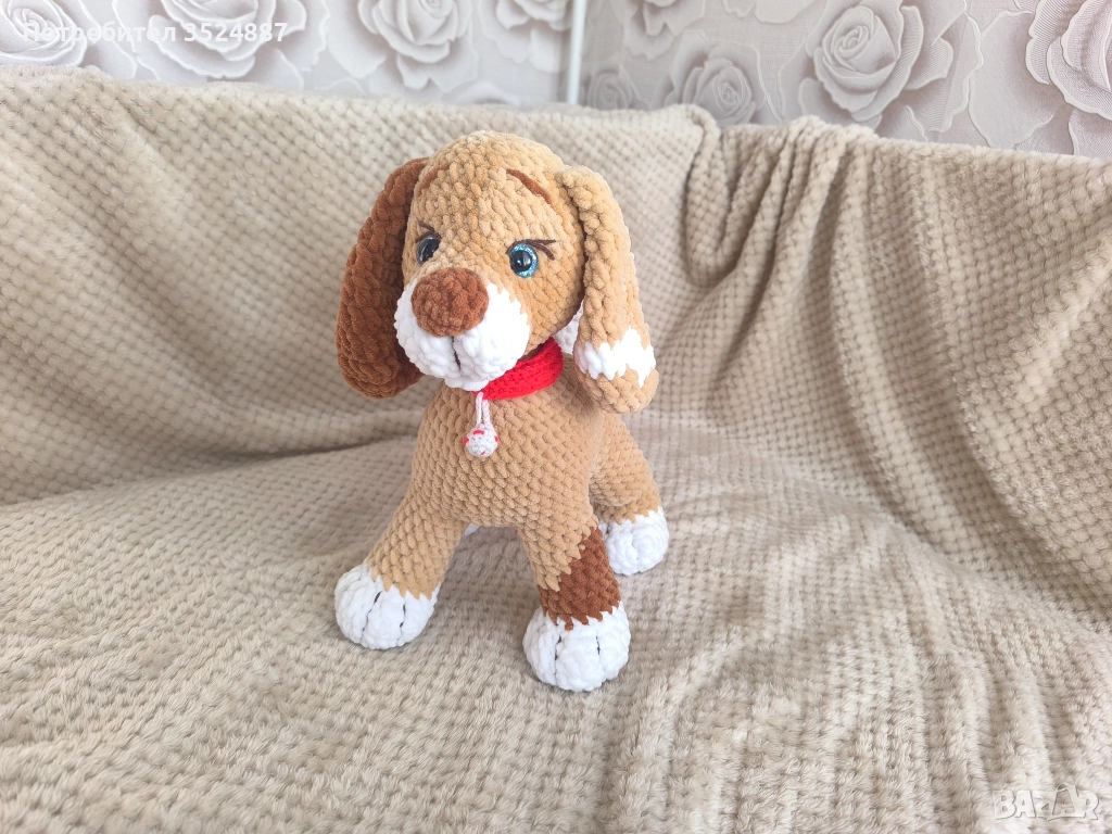 Коледно кученце плетена плюшена играчка, амигурум, ръчна изработка, снимка 1