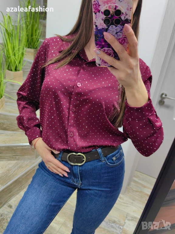 Дамска риза с камъчета цвят бордо, снимка 1