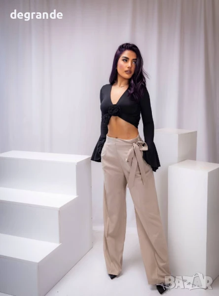Кафяв дамски панталон с връзка, снимка 1