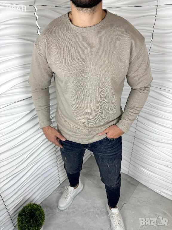 Мъжка блуза в бежов цвят с ефектен ръкав, снимка 1