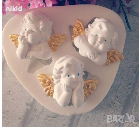 3 ангелчета ангела ангели ангел глава силиконов молд форма фондан гипс декор, снимка 1