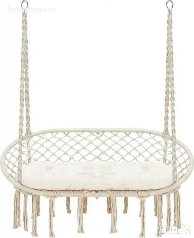 Двойна бежова градинска люлка за двама с възглавници, снимка 1