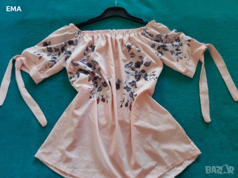 Ефирна лятна блуза с голо рамо и къс ръкав , снимка 1