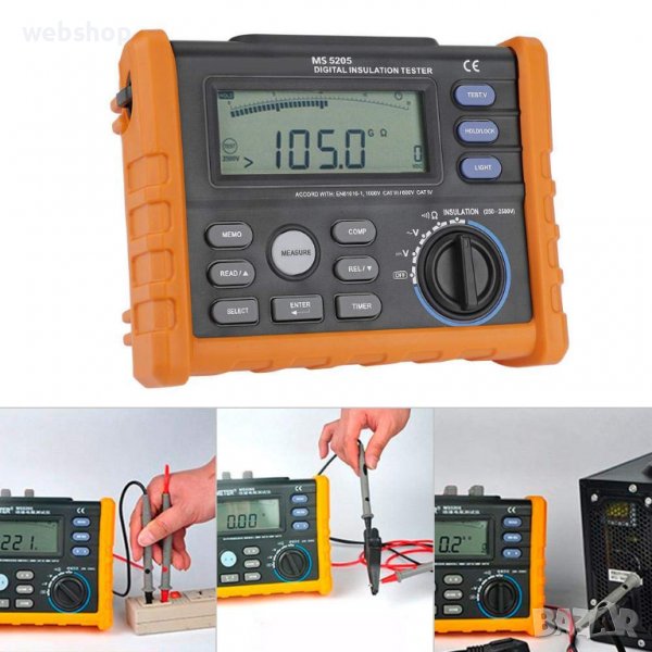 Тестер Peakmeter MS5205, зумер, съпротивление на изолация, 100Gohm, VAC, VDC, снимка 1