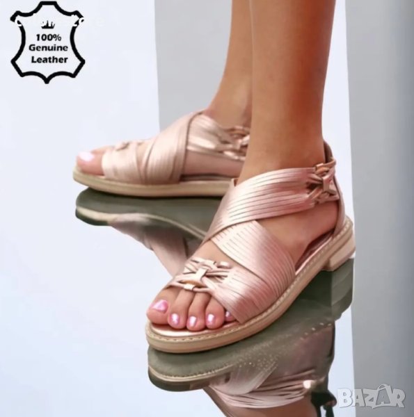 Равни сандали - златисти ЕСТЕСТВЕНА кожа - 1244, снимка 1
