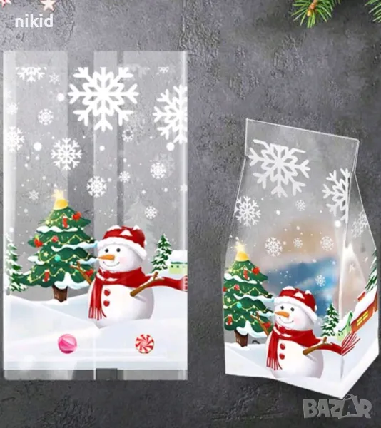 20 бр Снежен човек Коледни прозрачни подаръчни торбички опаковъчни пликчета за дребни сладки , снимка 1
