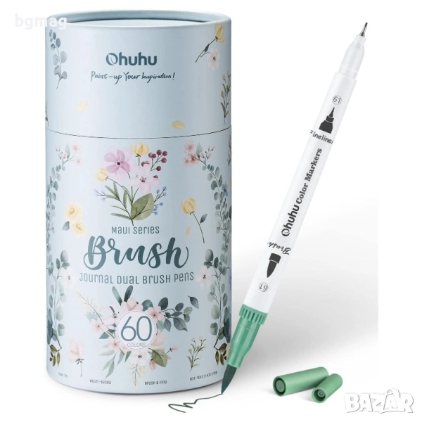 Ohuhu Maui Series маркери с два писеца тип четка и тънък писец,60 цвята, снимка 1