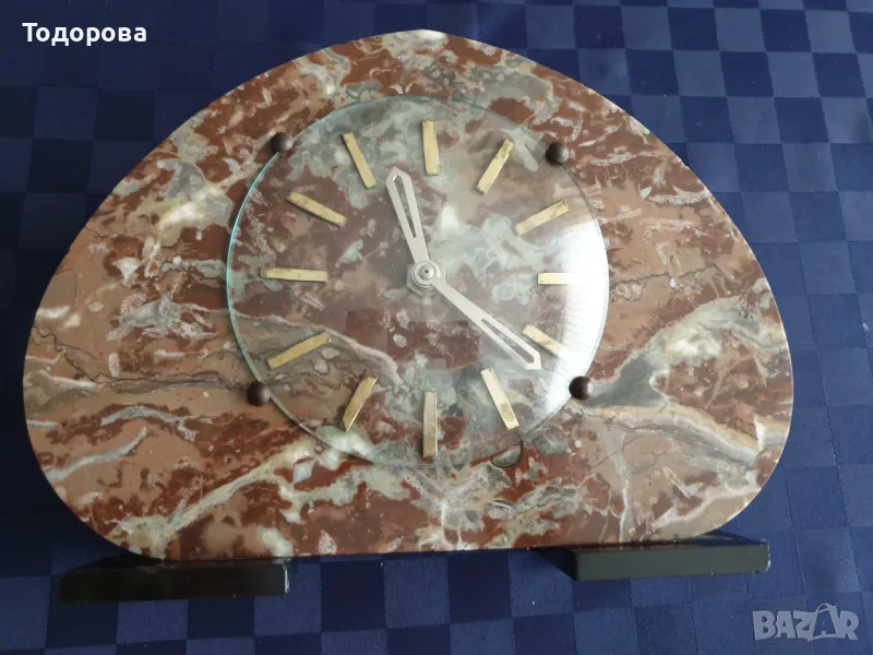 Каминен мраморен механичен френски часовник, снимка 1