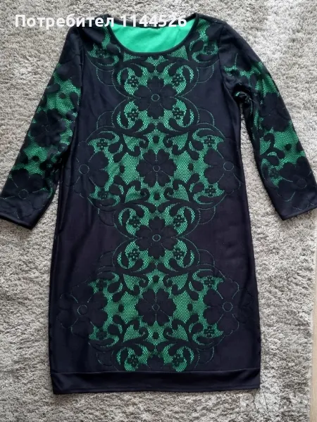 Елегантна рокля черна/зелена, рязан плат, S, бълг. бранд Manuela, снимка 1