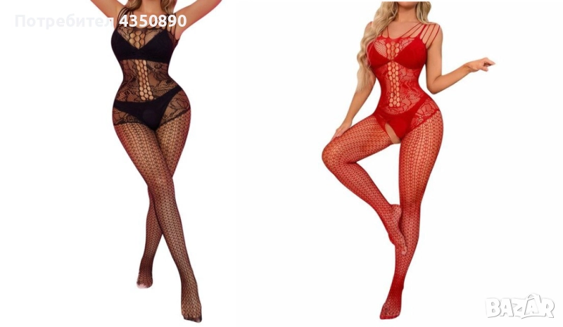 Еротично цяло боди чорапогащник в черен и червен цвят - код В366, снимка 1