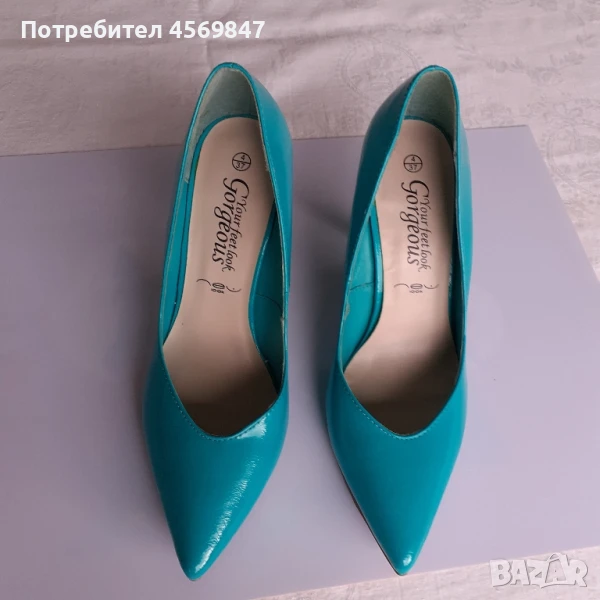 Дамски обувки с висок ток в тюркоазен цвят , снимка 1