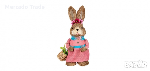 Великденска декоративна фигура, Зайче с розова рокля и кошница, снимка 1 - Декорация за дома - 36035058