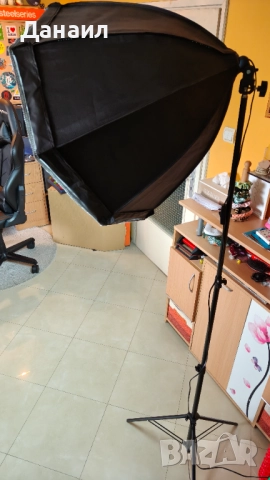 Студио осветление с дифузер, стойка 2м и 40W Led лампа, снимка 2 - Светкавици, студийно осветление - 52235651