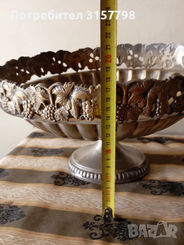 Посребрена месингова фруктиера арт деко, снимка 5 - Други ценни предмети - 51392714