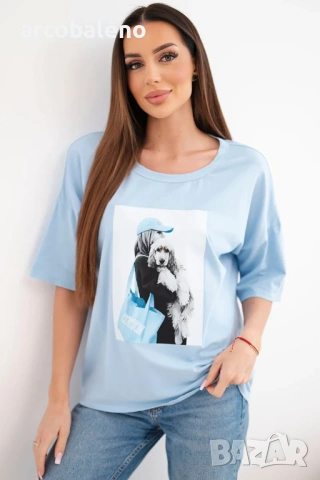 Дамска памучна тениска с къс ръкав и модерна щампа, 9цвята , снимка 2 - Тениски - 53864968