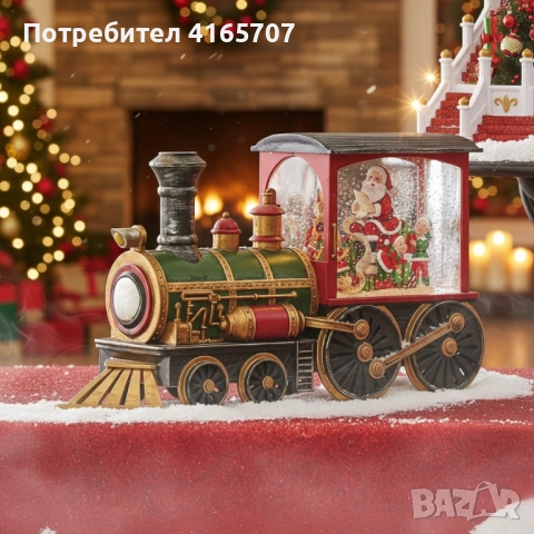 Коледна декоративна композиция „Влакът на Дядо Коледа“ с LED светлина, вода и брокат, снимка 4 - Декорация за дома - 52815670