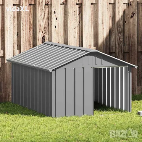 vidaXL Кучешка къща сива 116,5x153x81,5 см поцинкована стомана, снимка 2 - За кучета - 56146340