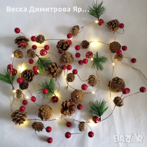 Светеща коледна украса с LED светлини, шишарки и борови клонки, снимка 5 - Други стоки за дома - 52262885