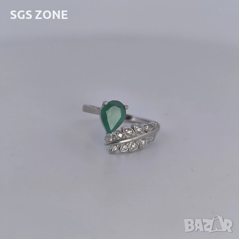 СРЕБЪРЕН ПРЪСТЕН С ИЗУМРУД ОТ ТАЙЛАНД, снимка 2 - Пръстени - 52316490