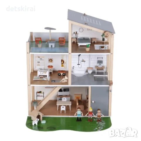 Огромна дървена къща за кукли PLAYLAND XXL, снимка 3 - Кукли - 51309317