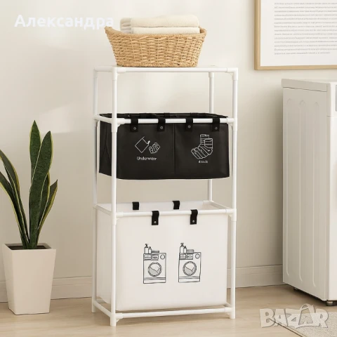 Мултифункционален органазйер за мръсни дрехи с 3 кошници и 3 рафта, снимка 1