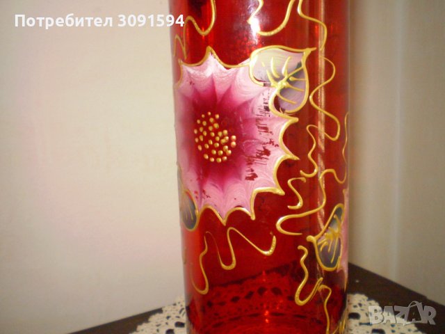 Ръчно Рисувана Голяма Стъклена Червена ваза