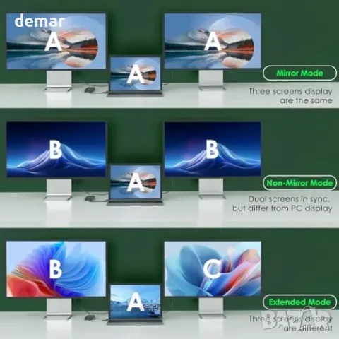USB-C към Dual HDMI адаптер за 2 екрана 4K@30Hz, снимка 4 - Кабели и адаптери - 55933414