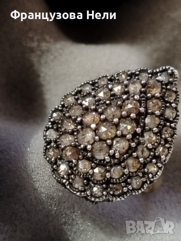 Диаманти, диаманти... Целият в диаманти💕 Винтидж съкровище. Златен ринг 12 к /500/ърна корона 925 и, снимка 3 - Пръстени - 53735943