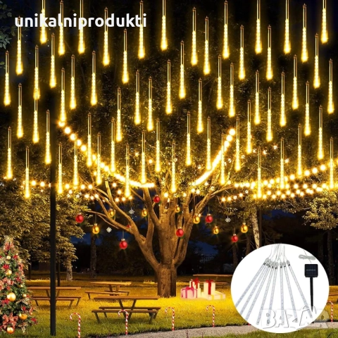 Соларни коледни лампички падащ сняг топла светлина 3м х 30см LED 