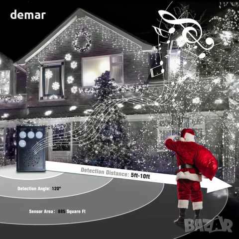 Коледни лампички за елха, 20+5M 200 LED, коледна музика, сензор за движение, бели, снимка 3 - Декорация за дома - 52455208