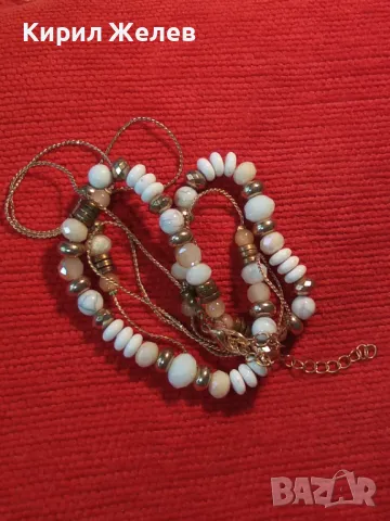 НЕЖНО ПОЗЛАТЕНО МЕДНО ВИНТИДЖ АРТ КОЛИЕ с ФАСЕТИРАНИ ПОЛУСКЪПОЦЕННИ КАМЪНИ 47416, снимка 7 - Колиета, медальони, синджири - 47285647