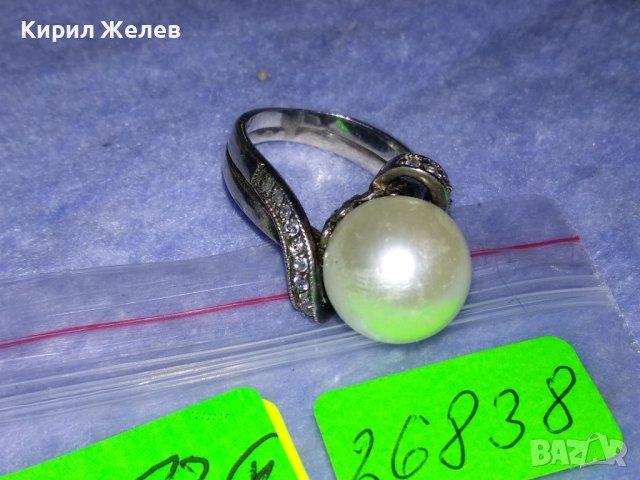 СКЪПОЦЕНЕН БЕЛ ЕПОК СТИЛ СРЕБЪРЕН ПРЪСТЕН РОДИРАНО СРЕБРО 925 с ОГРОМЕН БИСЕР и ЦИРКОНЧЕТА 26838, снимка 6 - Пръстени - 40574721