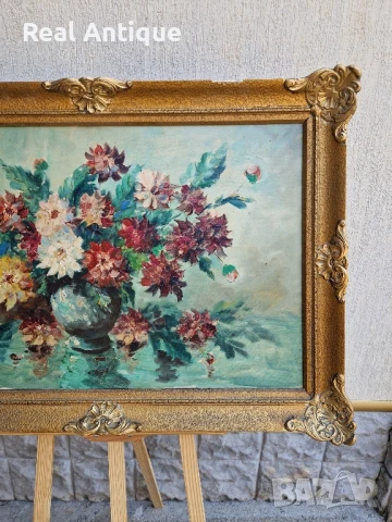 Натюрморт огромен масло автор рамка платно, снимка 4 - Антикварни и старинни предмети - 51050642