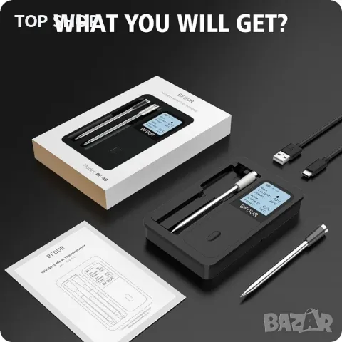 BFOUR Безжичен термометър за месо с 2 сонди за месо, Интелигентен безжичен Bluetooth, снимка 4 - Друга електроника - 48735290