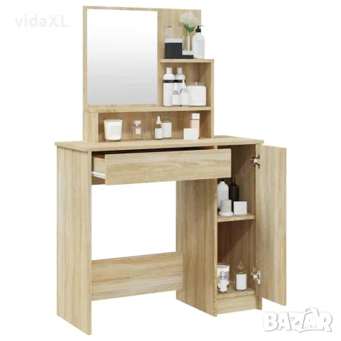 vidaXL Тоалетка с огледало, дъб сонома, 86,5x35x136 см, снимка 5 - Тоалетки - 56147805