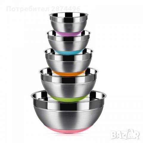 3155 Метални купи за разбъркване със силиконово дъно, снимка 4 - Съдове за готвене - 35725650
