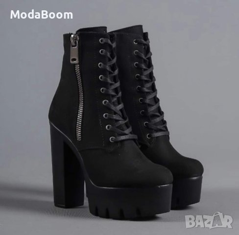 Велурени боти на ток , снимка 2 - Дамски обувки на ток - 42674940