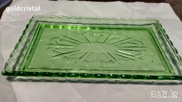 старо стъклено плато цветно зелено стъкло , снимка 5 - Антикварни и старинни предмети - 50093388